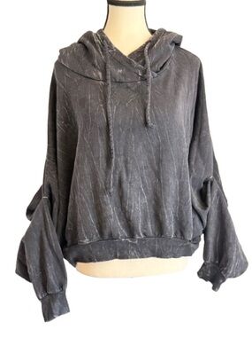 Young Fabulous & Broke Batwing Sleeve Crop Hoodie Acid Wash Charcoal Boho M/L